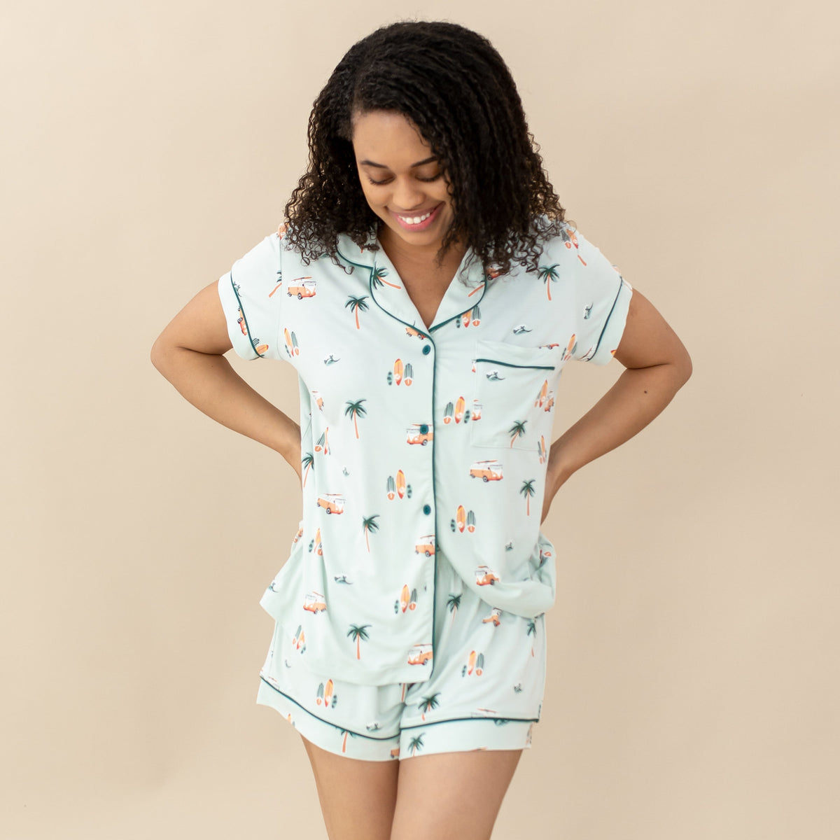 Women's Short Sleeve Pajama Set in Dew Surf