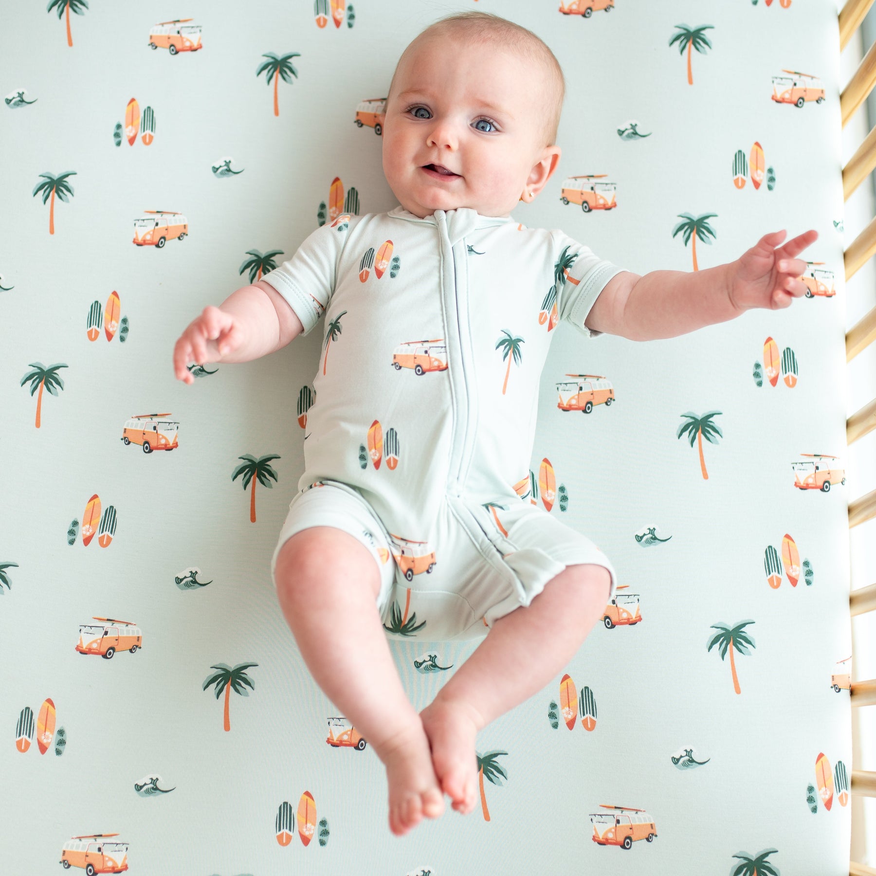 Zippered Shortall Romper in Dew Surf