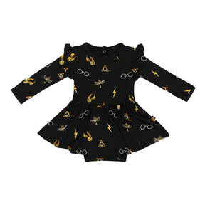 Long Sleeve Twirl Bodysuit Dress in Midnight Icon