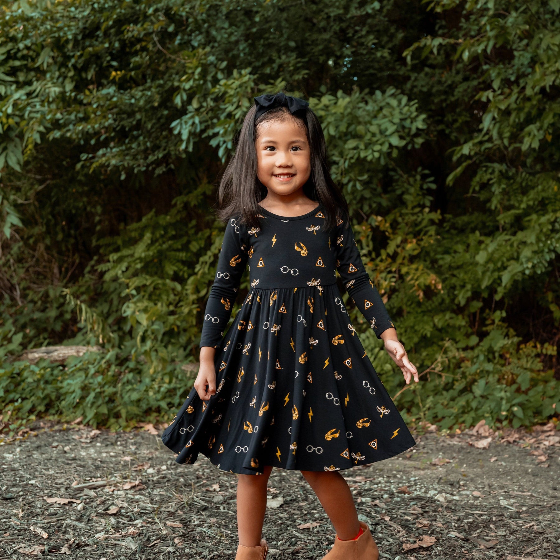Long Sleeve Twirl Dress in Midnight Icon